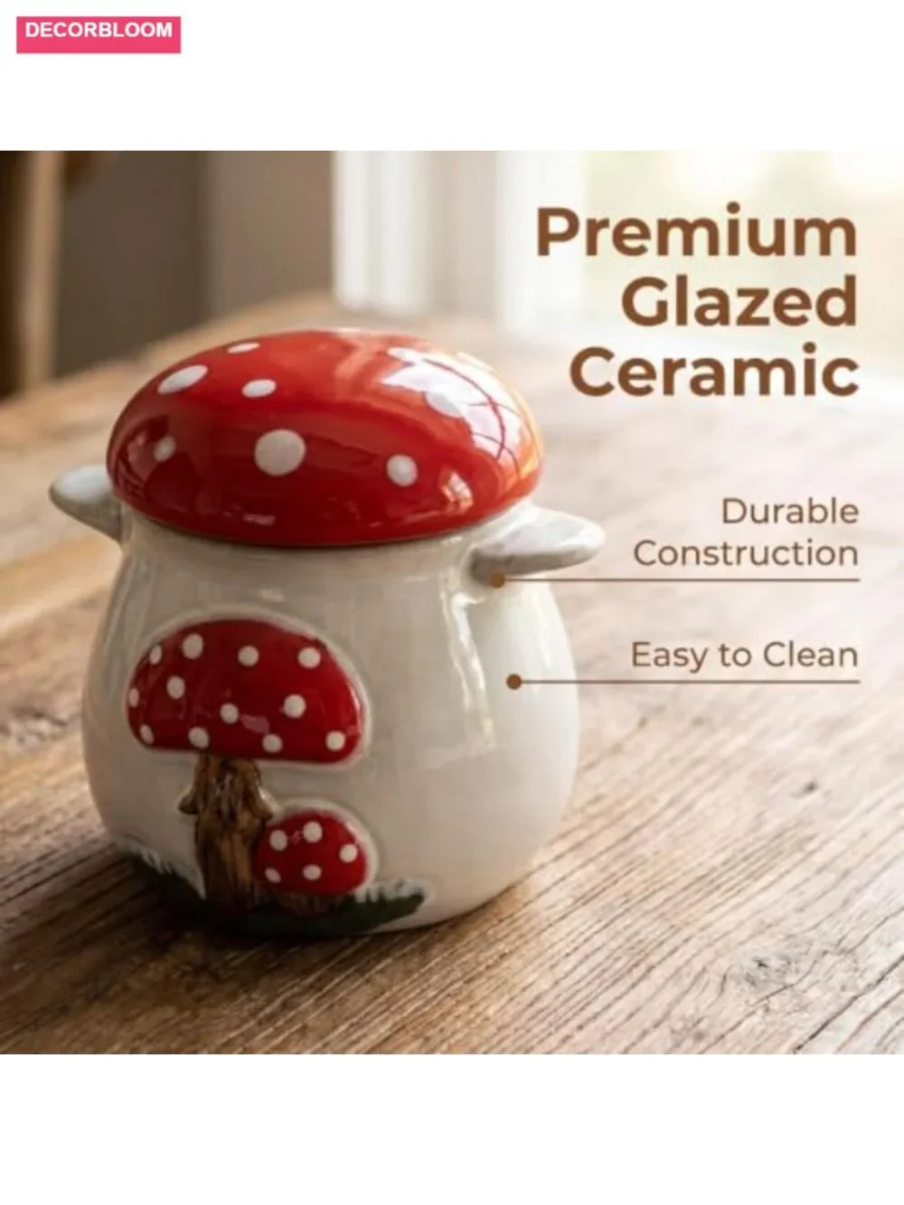 Ceramic Garlic Keeper with Lid Mushroom Decor Ventilated Garlic Storage Jar